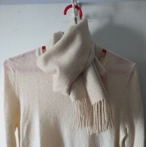 100% Cashmere Cream Fringed Scarf Muffler